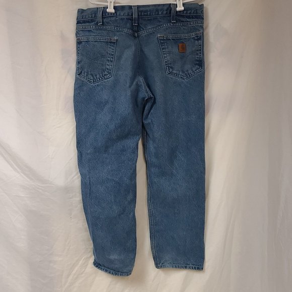 Carhartt Mens 38x32 Relaxed Fit Straight Leg 5 Pockets Heavy Work Denim Jeans - Picture 8 of 10